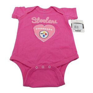 NFL Pittsburgh Steelers Infant 3/6m Pink Heart Logo Bodysuit One Piece Football